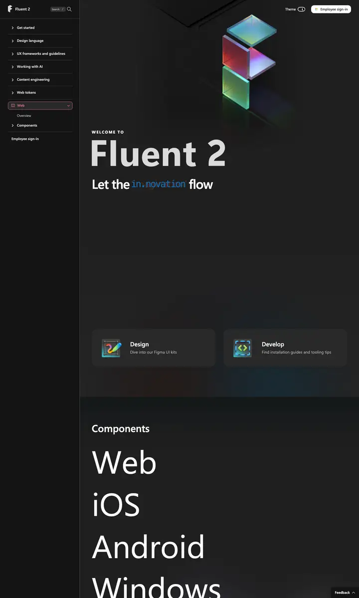 Home page of fluent2.microsoft.design