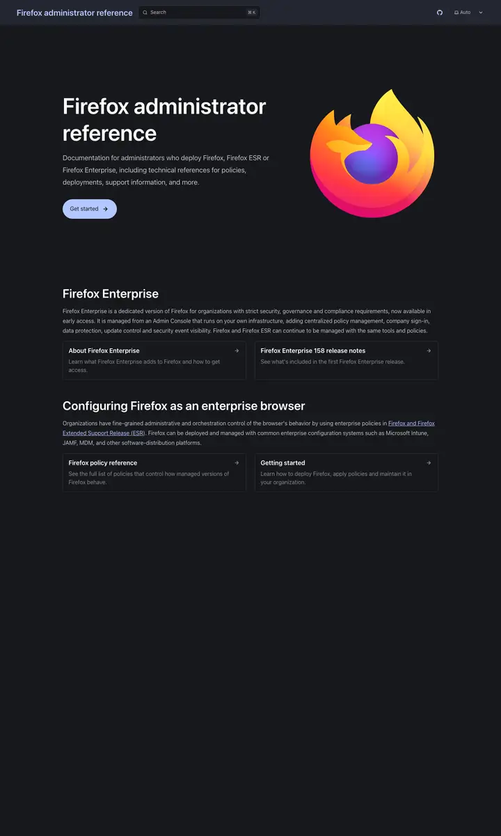 Home page of firefox-admin-docs.mozilla.org