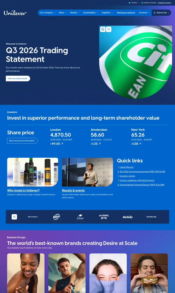 Home page of unilever.com