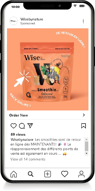 Exemple d'Instagram Ads de Wisebynature